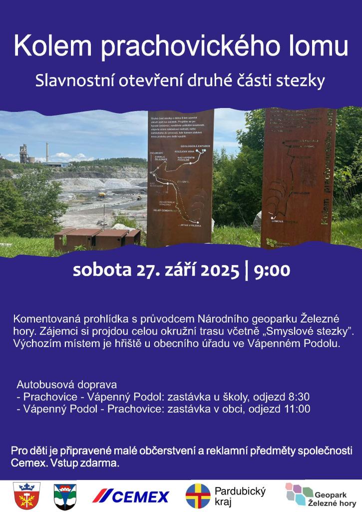 Pozvánka na akci slavnostní otevření druhé části stezky Kolem prachovického lomu – 27.9., 9:00