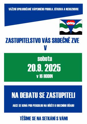 Pozvánka se setkání občanů se zastupiteli 20.9.2025 od 16,00